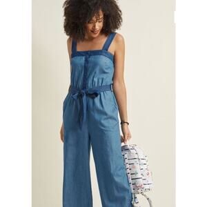 ModCloth Womens Chambray Wide Leg Jumpsuit Plus Size 2X Casual Boho Painter Blue